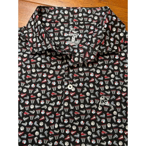 Rhoback Other - Rhoback Polo Shirt Mens Medium Black Basketball Print Performance Short Sleeve